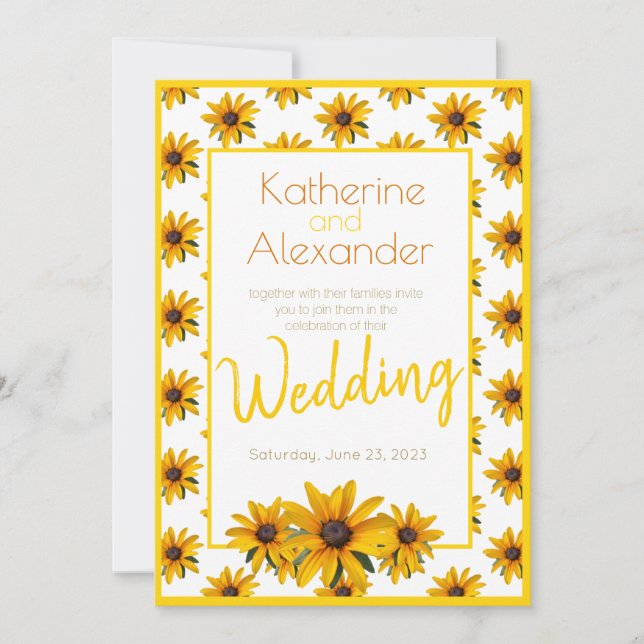 Yellow Black Mit Augen Susan Blume Simple Wedding Einladung (Vorderseite)