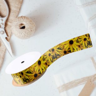 Yellow Black Mit Augen Susans Floral Satinband