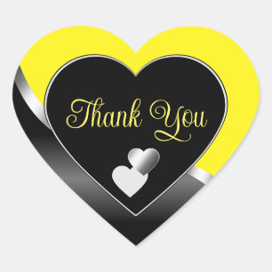 Yellow Black Niedlich Hearts und Wavy Silver Viele Herz-Aufkleber