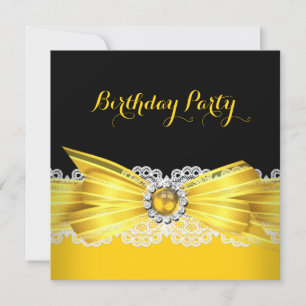 Yellow Black Pearl Diamond Lace Geburtstagsparty Einladung