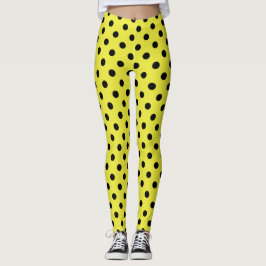 Yellow Black Polka Dot Pattern Leggings