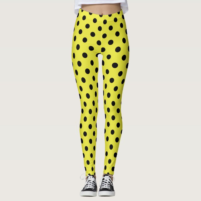 Yellow Black Polka Dot Pattern Leggings (Vorderseite)