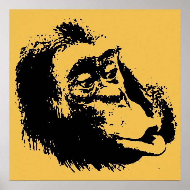 Yellow Black Pop Art Funny Chimpanze Poster (Vorne)