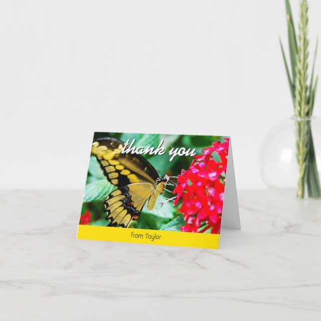 Yellow Black Schmetterling Foto Custom Dankeschön Dankeskarte (Vorderseite)