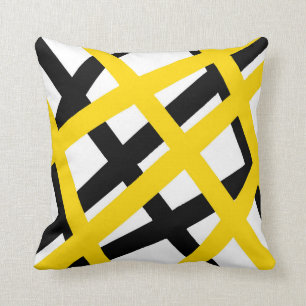 Yellow Black Stripe Geometric Kissen