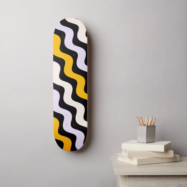 Yellow Black Wavy Pattern Skateboard (Wandkunst)