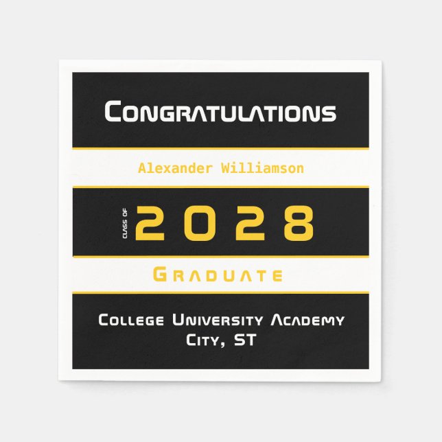 Yellow Black White Congratulations Graduation  Serviette (Vorderseite)
