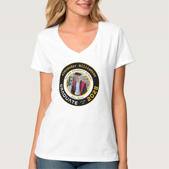 Yellow Black White Graduation Photo T-Shirt (Vorderseite)