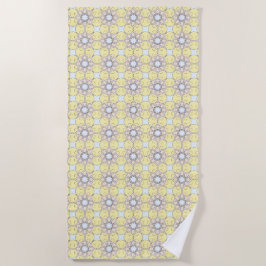 Yellow, blue and gray geometric patterned  strandtuch