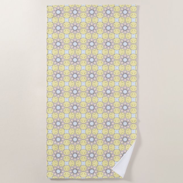 Yellow, blue and gray geometric patterned  strandtuch (Vorderseite)