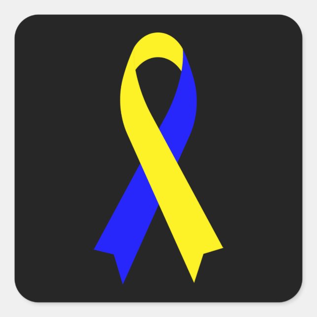 Yellow & Blue Awareness Ribbon von Janz Black Quadratischer Aufkleber (Vorderseite)