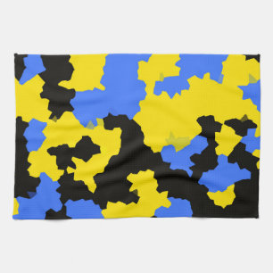 Yellow Blue Black Abstract Design Geschirrtuch