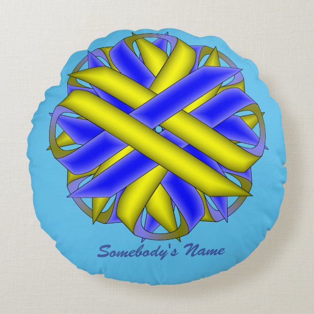 Yellow-Blue Blume Ribbon von Kenneth Yoncich Rundes Kissen (Vorderseite)