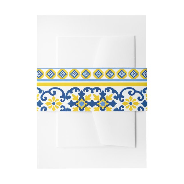Yellow Blue Capri Lemon Mediterrane Hochzeit Einladungsbanderole (Vorderseite Beispiel)