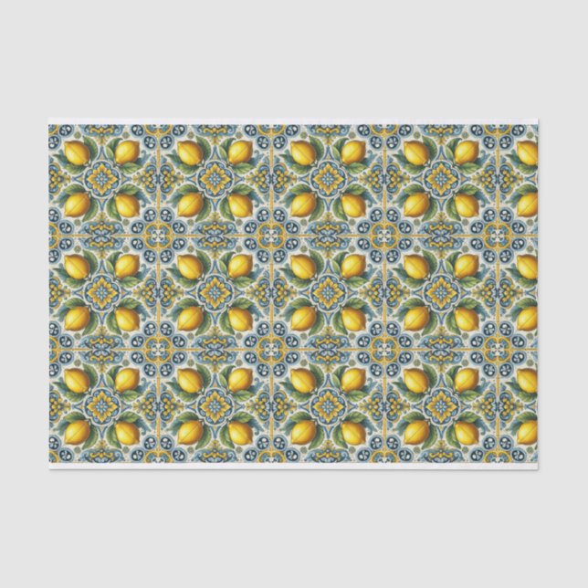 Yellow Blue Capri Lemon Mediterrane Hochzeit Seidenpapier (Vorderseite)
