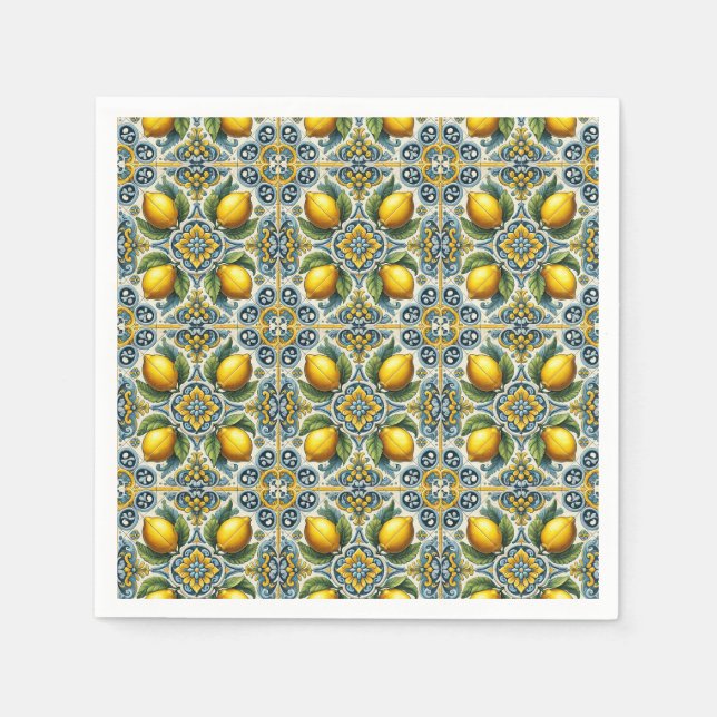Yellow Blue Capri Lemon Mediterrane Hochzeit Serviette (Vorderseite)