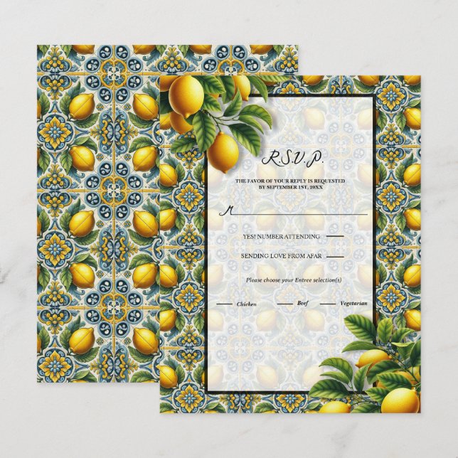 Yellow Blue Capri Lemon Mediterrane Tile UAWG Einladung (Vorne/Hinten)