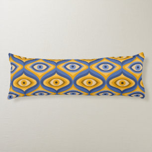 Yellow Blue Eye Art Deco Geometrisches Muster Seitenschläferkissen