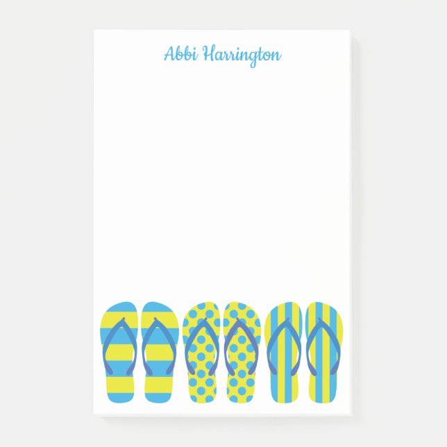 Yellow & Blue Flip Flops Postit Notepad Post-it Klebezettel (Vorderseite)