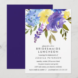 Yellow Blue Flowers Bridesmaids Luncheon Wedding Einladung