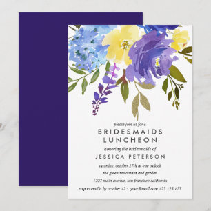 Yellow Blue Flowers Bridesmaids Luncheon Wedding Einladung