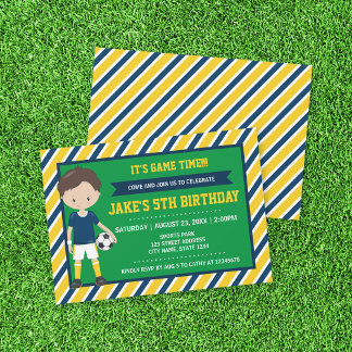 Yellow Blue Football Fußball Birthday Einladung