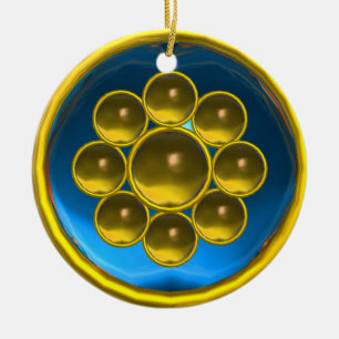 YELLOW BLUE GEMSTONE MON KERAMIK ORNAMENT