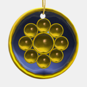 YELLOW BLUE GEMSTONE MON KERAMIK ORNAMENT