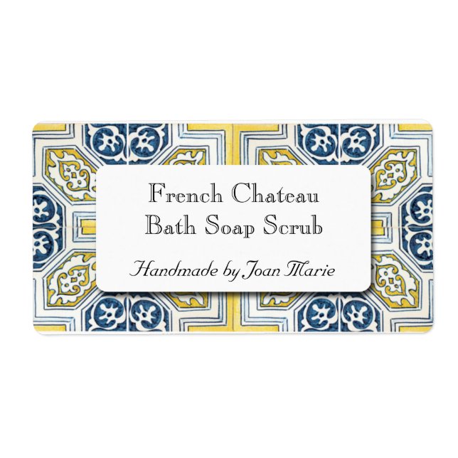 Yellow Blue Geometric Tile Custom Soap Labels (Vorne)