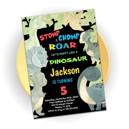 Yellow Blue Green Dinosaurier Geburtstagseinladung Einladung