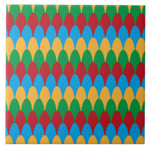 Yellow Blue Green & Red Geometric Scallops Fliese