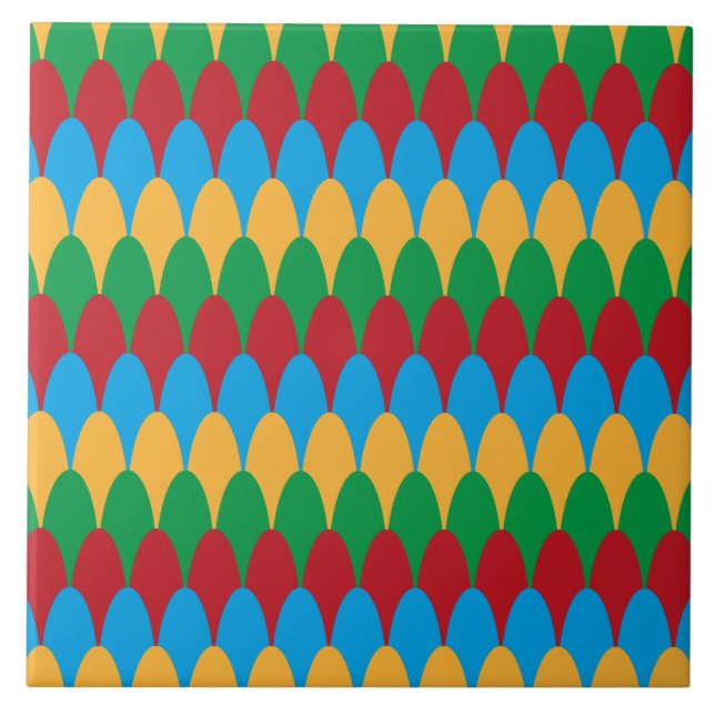 Yellow Blue Green & Red Geometric Scallops Fliese (Vorderseite)