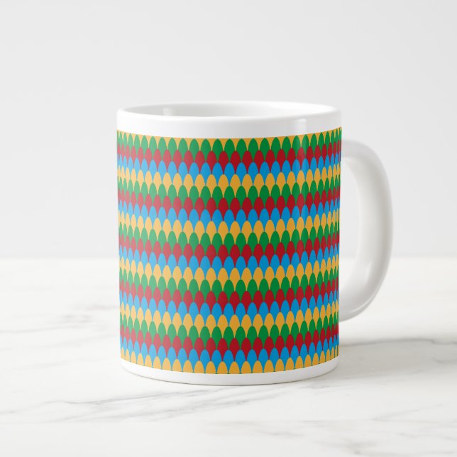 Yellow Blue Green & Red Geometric Scallops Jumbo-Tasse (Vorderseite Rechts)
