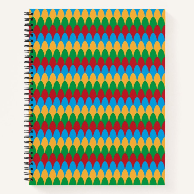Yellow Blue Green & Red Geometric Scallops Notizbuch (Vorderseite)
