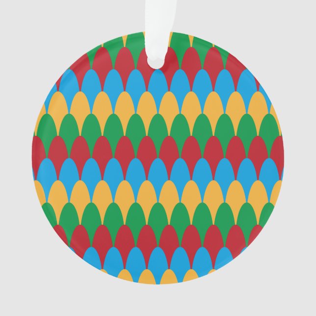 Yellow Blue Green & Red Geometric Scallops Ornament (Vorderseite)