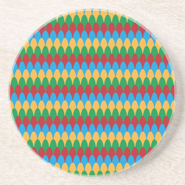 Yellow Blue Green & Red Geometric Scallops Sandstein Untersetzer (Vorne)