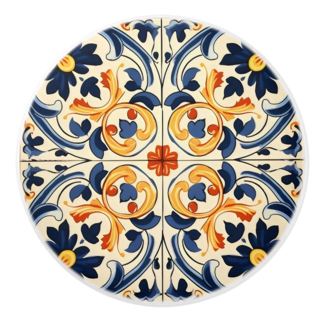 Yellow Blue Italia Tile Keramikknauf (Vorderseite)