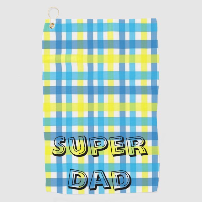 Yellow Blue Kariert Golf Towel Super Vater Golfhandtuch (Vorderseite)