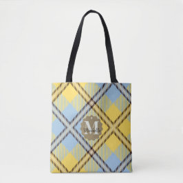 Yellow Blue Kariert Tartan Leather Mit Monogramm N Tasche