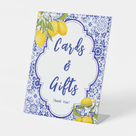 Yellow Blue Lemon Brautparty Karten und Geschenke Sockelschild