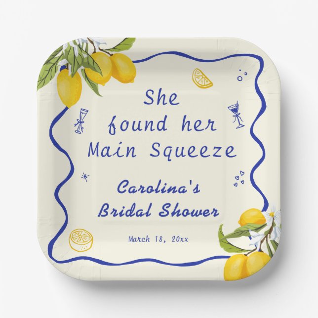 Yellow Blue Lemon Main Squeeze Brautparty Pappteller (Vorderseite)