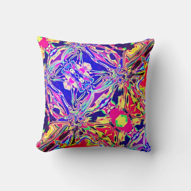 Yellow Blue Lila Pink Paisley Diagonal Muster Kissen (Vorderseite)