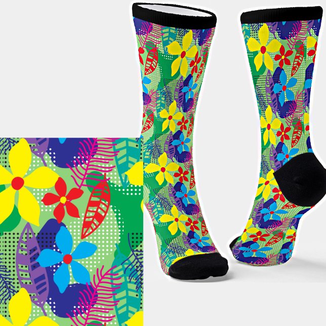 Yellow Blue Modern Floral Socken (Von Creator hochgeladen)