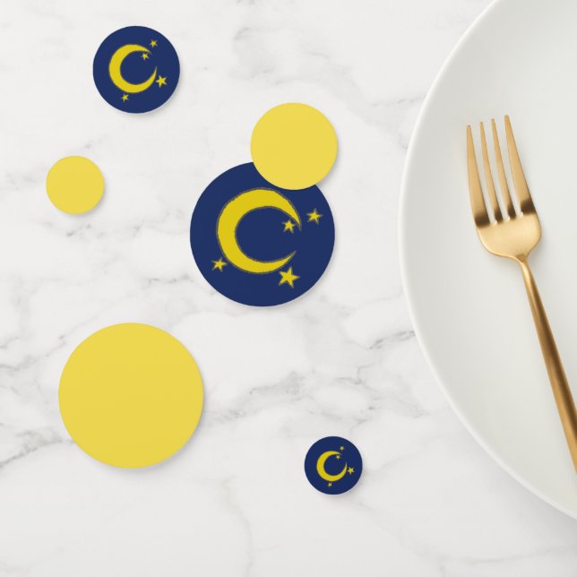 Yellow Blue Night Sky Crescent Moon Stars Abend Konfetti (Gruppe)