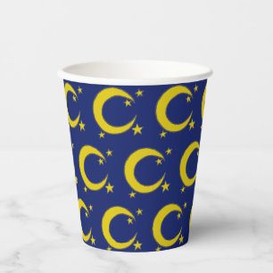 Yellow Blue Night Sky Crescent Moon Stars Abend Pappbecher