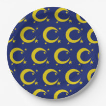 Yellow Blue Night Sky Crescent Moon Stars Abend