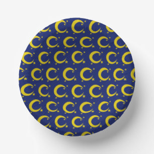 Yellow Blue Night Sky Crescent Moon Stars Abend Pappteller