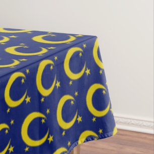 Yellow Blue Night Sky Crescent Moon Stars Abend Tischdecke