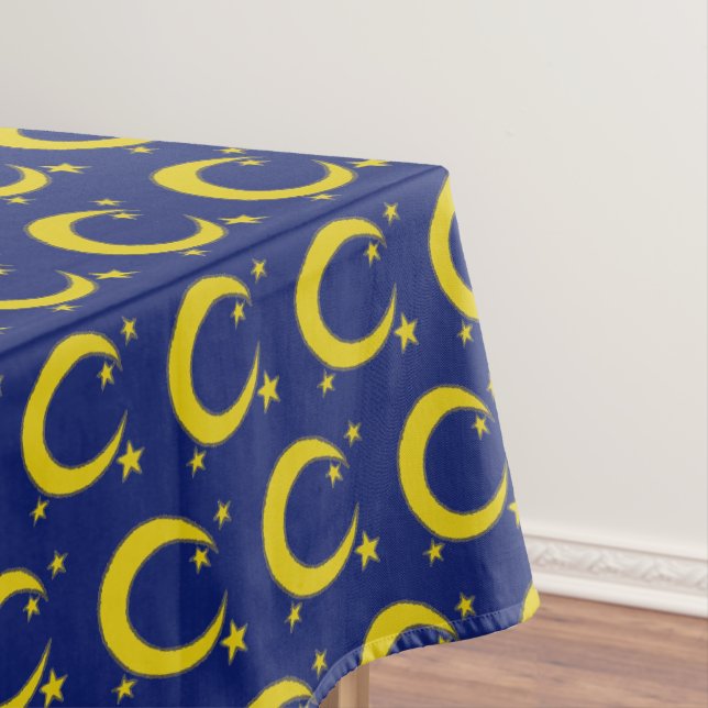 Yellow Blue Night Sky Crescent Moon Stars Abend Tischdecke (Beispiel)