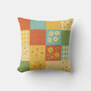 Yellow Blue Patchwork Quilt Rustikales Bauernhaus Kissen